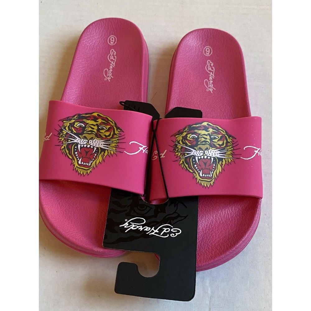 Ed Hardy Women’s Tiger Hot Pink Slides Sz 9 NWT